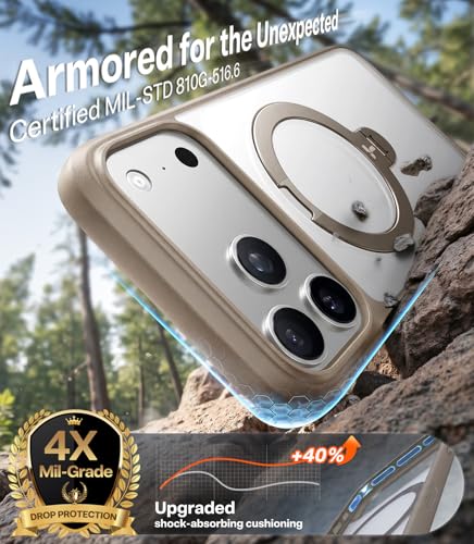Image of TORRAS Q3 Spin for iPhone 17 Pro Case, 360 Magnetic Stand, Brown | Compatible with MagSafe, Built-in Kickstand, Camera Control, 4X Military-Grade Shockproof Translucent Phone Case for 17 Pro