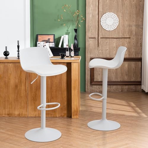 YOUNIKE Barhocker Weiß Barstühle 2er Set, Bar Stool Höhenverstellbar Drehstuhl, Küchenstühle Tresenstuhl mit Rückenlehne, Hohe Barhocker für Bartheke Küche