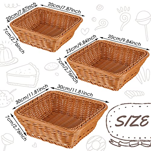 3 Pack Poly Wicker Bread Basket 7.8", 9.8" And 11.8" Imitation Rattan Tabletop Fruit Woven Basket For Serving Food Vegetable Restaurant Kitchen Display Storage Outdoor Home Hotel Party Gift, Brown #TOP2