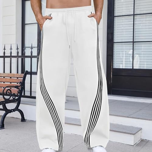 Men's Baggy Sweatpants Striped Side Drawstring Waist Track Pants Open Bottom Wide Leg Lounge Trousers Streetwear3