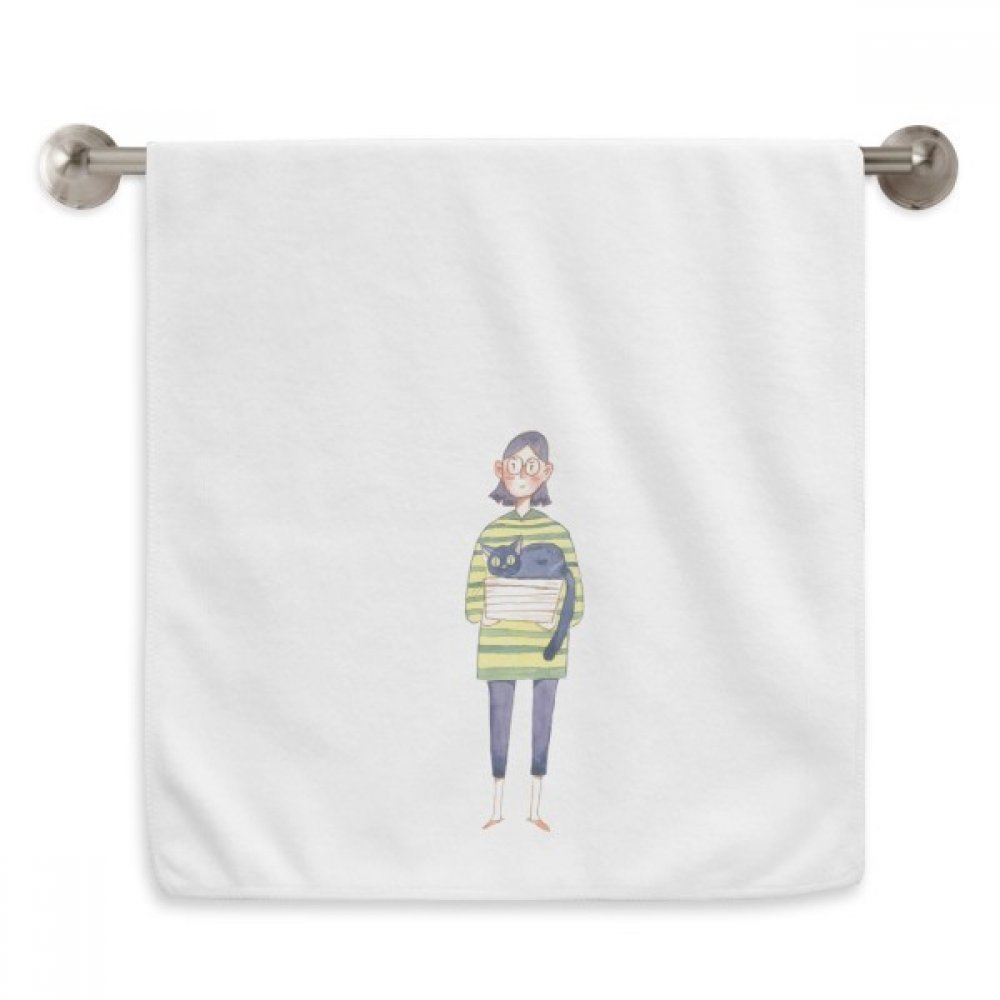 Serviette de bain absorbante motif chat meganekko ultra douce
