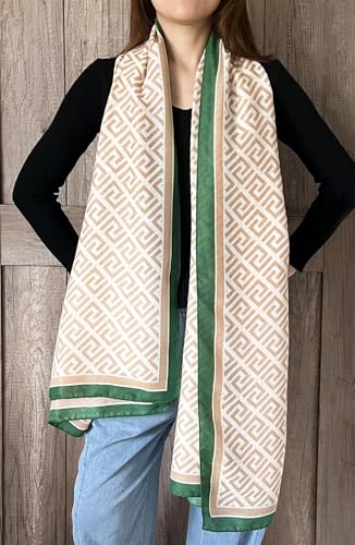 stylesilove Women Geometric Maze Print Scarf with Border Design Soft Shawl Scarves Neck Wraps for All Season, 3 Colors3