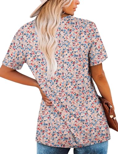 ONLYSHE Womens Summer Short Sleeve Shirts V Neck Tops Casual Tunic Floral Ruffle Blouse3