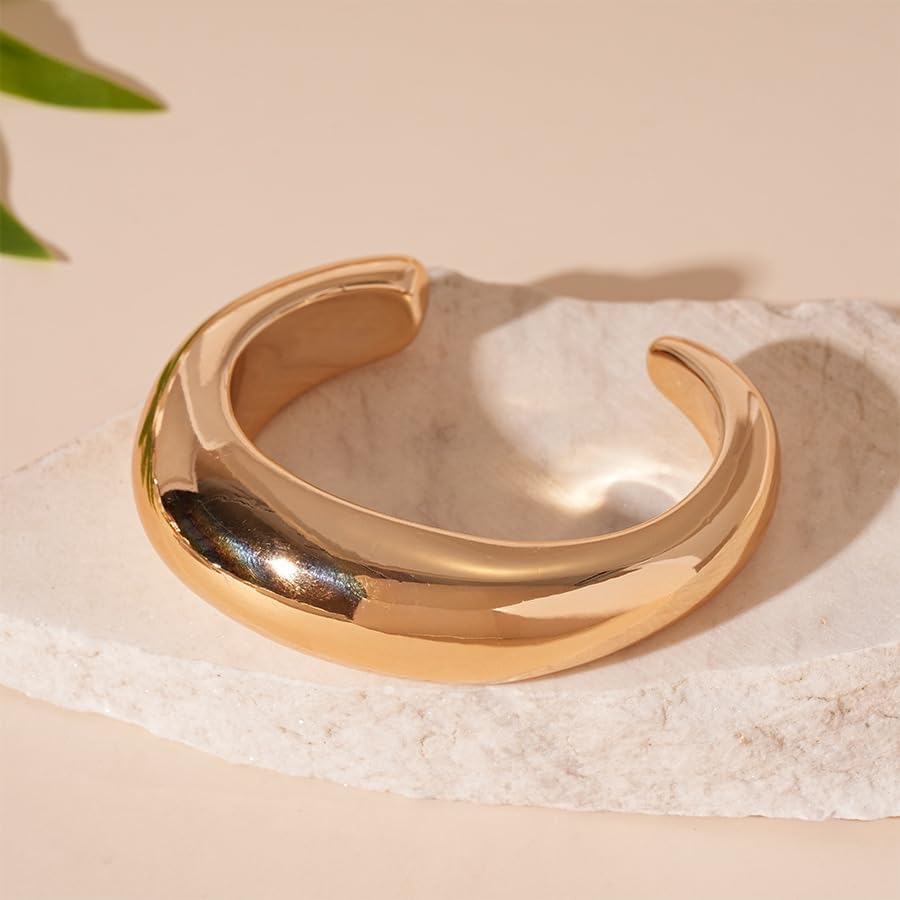 Chunky Gold Bangle Bracelets for Women Wide Chunky Cuff Bangles Bracelet Trendy Stackable Bracelets Gold Bangles Set Jewelry Jewelry for Women - Image 5