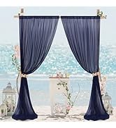 FANPROMS Sheer Navy Blue Curtains 10x10FT 2 Panels Chiffon Curtains for Backdrop Navy Sheers Tull...