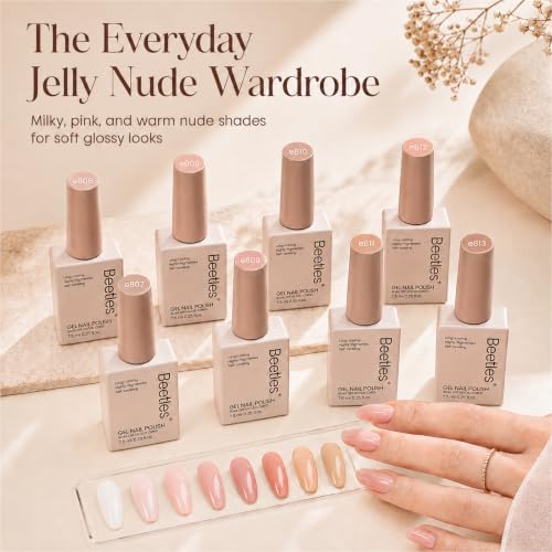 Image of Beetles Jelly Gel Nail Polish Set, 8 Colors Nude Pink Gel Polish | Milky White Neutral Sheer Gel Nail Kit Translucent Effect French Nail Art Nail Concealer Soak Off UV Manicure Gift for Women