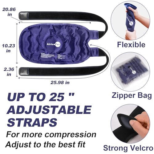 Image of AiricePac XXL Ice Pack Wrap Around Entire Knee After Surgery, Reusable Gel Large Ice Pack for Knee Injuries, Pain Relief, Swelling, Knee Surgery, Sports Injuries, 2 Pack Blue