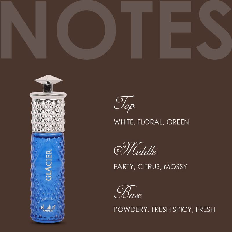 Image of Manasik Glacier Premium Attar, Floral, Citrus & Fresh, Soothing Fragrance, Long Lasting Roll on Itra For Men & Women, 6ml