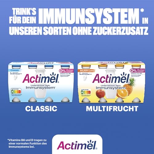 ACTIMEL Joghurt Drink Classic 0,1% fett 8x100g mit 20 Milliarden L. Casei Joghurtkulturen und den Vitaminen B6 und D, ohne Zuckerzusatz