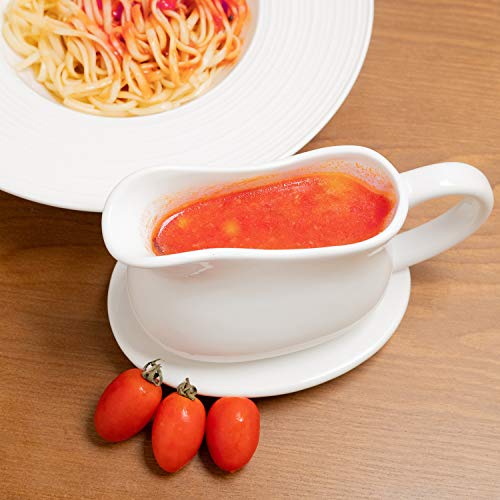 Gonioa 17oz Porcelain Gravy Boat with Tray and Big Dripless Lip Spout for Gravy, Warming Sauces, Salad Dressings, Milk and More - Microwave and Dishwasher Safe - Thumbnail 7