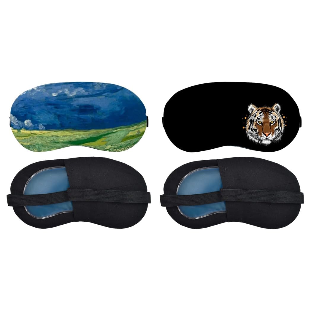 Aoxeria Blue Mountain Landscape Painting, Tiger Portrait Sleeping Mask Combo, Soft Comfortable Light-Blocking Eye Cover for Women, Men & Kids, Reusable Blindfold for Night Sleep, Nap (Pack of 2)-image-4