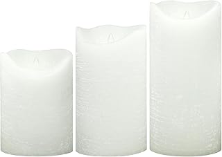 Flameless Candles Flickering Set of 3 (D 3â€™â€™ x H 4â€™â€™ 5â€™â€™ 6â€™â€™) Real Wax Battery Operated LED Candle with Timer Home Decorative Pillar Lights,Wedding Party Events Decor,White