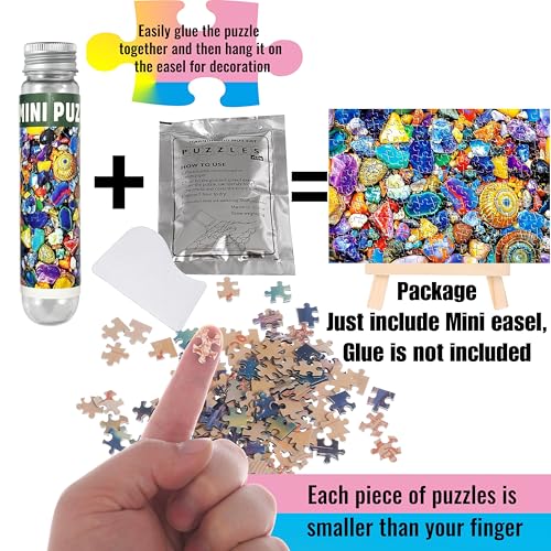 Puzzles pequeños para adultos 150 piezas Mini puzzles desafiantes coloridos hoja y crayón 6 x 4 pulgadas, 3 piezas, caballete mini incluido miniatura 5