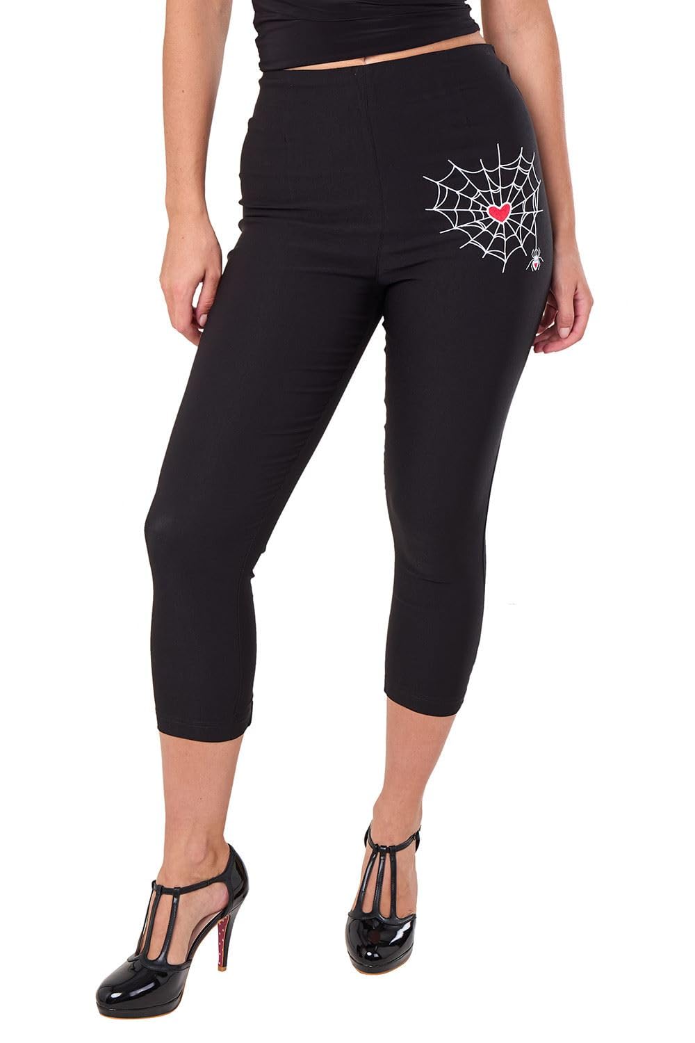 Ro Rox Ella Capri Pants for Women Loveweb Black Widow Embroidery 1950s Vintage High Waist Three Quarter Retro