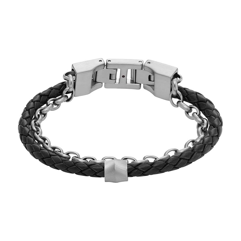 Fossil men's bracelet All Stacked Up leather black, JF04556040