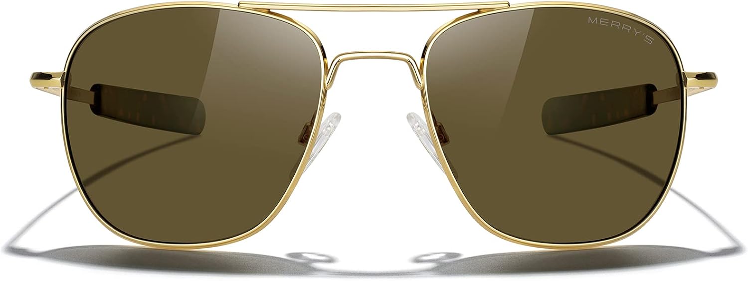 MERRY'S Classic Square Aviator Military Polarized Sunglasses for Men or Women S8636