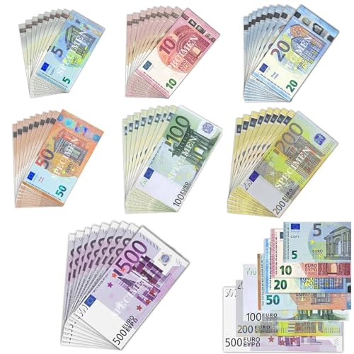 AUNGCSHE 350 PCS Billetes Euro Juguete, 5/10/20/50/100/200/500 Billetes Euro Juguete en 7 Denominaciones Diferentes, para Aprender, Caja Registradora Juguete, Jugar a Roles y Disfrutar del Juego