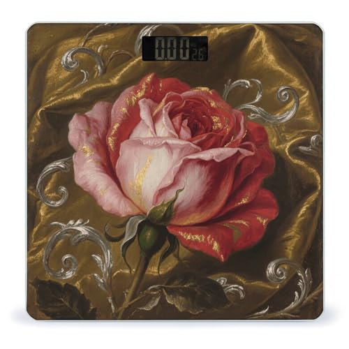 Báscula digital de baño con diseño floral rosa roja miniatura 1