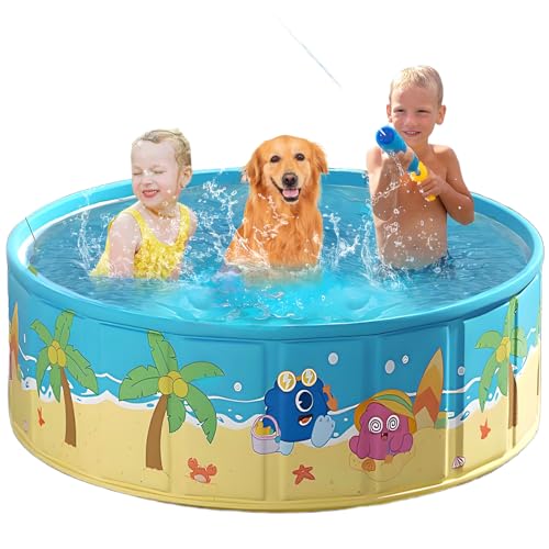 Image of Foldable Swimming Pool for Kids 62.9 inchx17.7 inch Hard Plastic Portable Dog Pool Anti-Slip Collapsible Pets Bathtub Kiddie Pool Indoor Outdoor Backyard (JellieMons 63'')