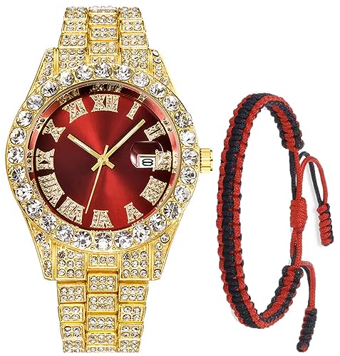 SENRUD Women's Men's Hip Hop Wrist Watch Unisex Crystal Rhinestone Watch Iced Out