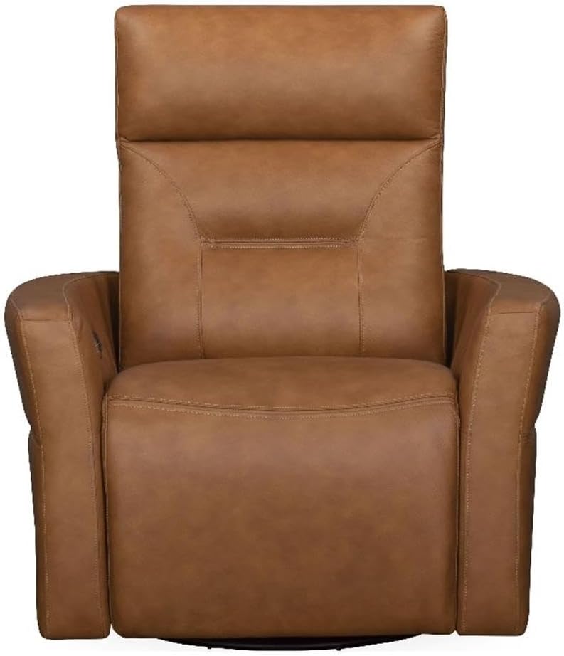 Pemberly Row Contemporary Vintage Navy Power Swivel Glider Recliner, Top-Grain Leather, 38" W x 38" D x 43" H, Adjustable Power Headrest, USB Charging Ports, Curved Arms, Comfortable Home Seating