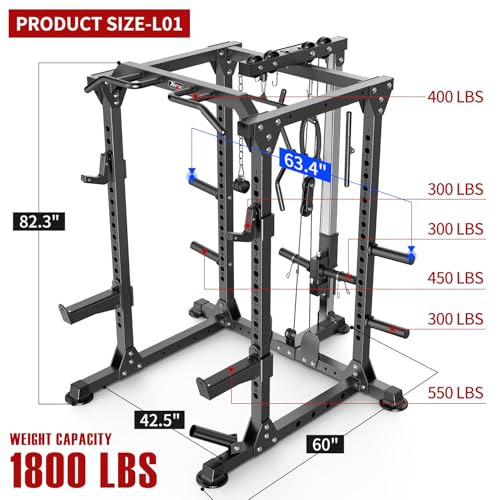 Image of Power Rack Power Cage Multi-Function Squat Rack with Cable Crossover System Selectable More Training Attachment Power Rack for Garage & Home Gym