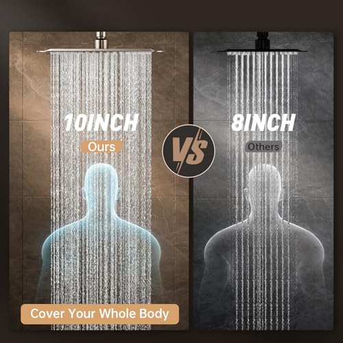 Image of Veken All Metal 10 inch Brushed Nickel Shower Head with Handheld, Luxurious Square High Pressure Double Rain Shower Heads with Power-wash Hand Held, Dual Detachable Rainfall Showerhead,Bathroom Upgrade