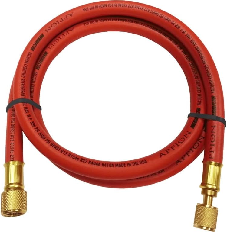 MH380006EAR 3/8" Diameter Hose, 3/8" FL to 1/4" FL Vacuum Certified Refrigerant Hose, 6', Red