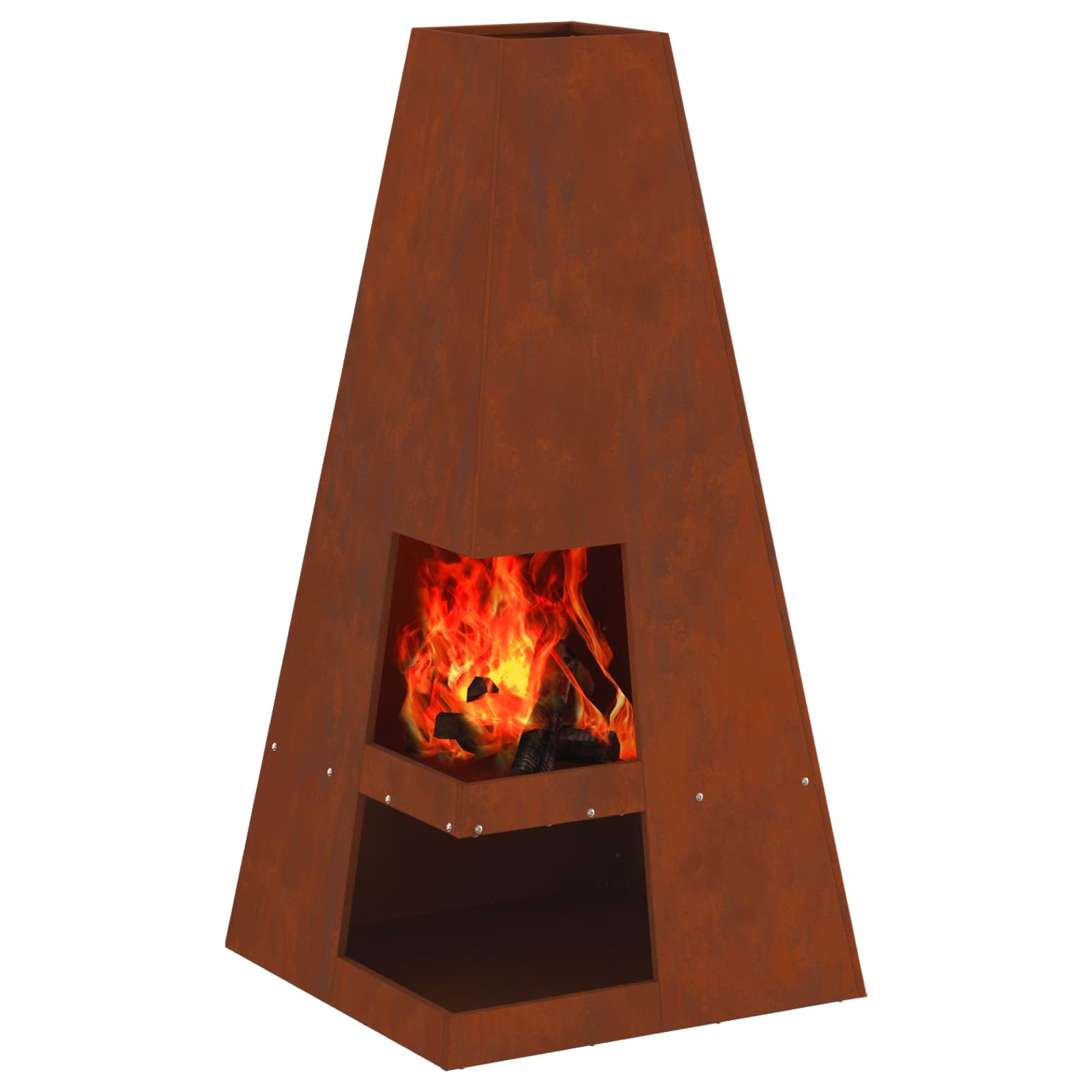 vidaXL Hoguera Marrón 50 x 50 x 100 cm Acero autopatinable, Cocina al Aire Libre con Estufa portátil, Moderna y Duradera, Genial para campamentos, BBQ, Senderismo