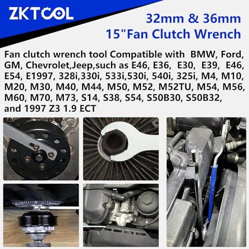 ZKTOOL Fan Clutch Wrench Set,32mm & 36mm Clutch Fan Tool Wrench,Water Pump Pulley Holder Removal Tool For BMW, Ford, GM, dodge,Chevrolet,jeep Fan Clutch Removal Kit,Water Pump Holder. - Image 6