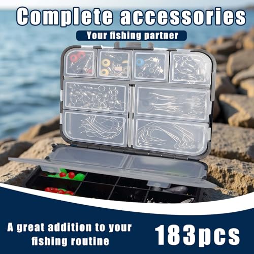 Fishing Tackle Kit, Fishing Tackle Box with Tackle Included Fishing Hooks Fishing Weights Sinkers Barrel Swivel Snap Fishing Accessories Kit Saltwater Freshwater Fishing Gear Kits for Adults