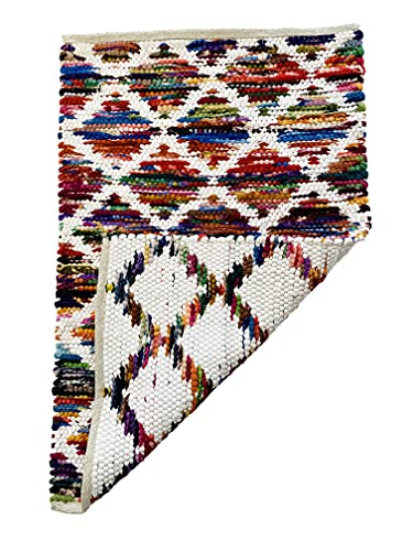 Kadina Handwoven Recycled Cotton, Colorful 2' x 3' Rug - Handmade Reversible Braided Small Rug Suitable as Kitchen Rug, Living Room Rug, Dorm Rug, entryway Rug, Laundry Room Rug, Accent Rug, Boho Rug