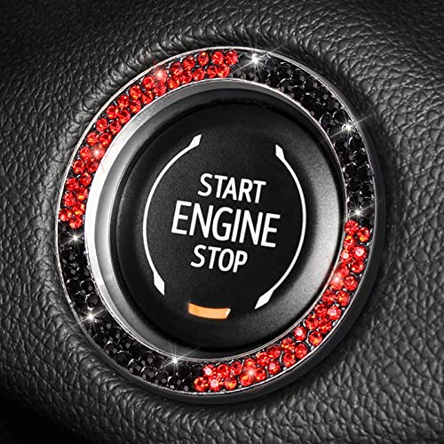 Image of ToBeQueen Red Black Bling Push Start Button Cover Ring Emblem Sticker, Interior Decoration Crystal Diamond Rhinestone Car Decor Red and Black Car Accessories for Women, Red and Black