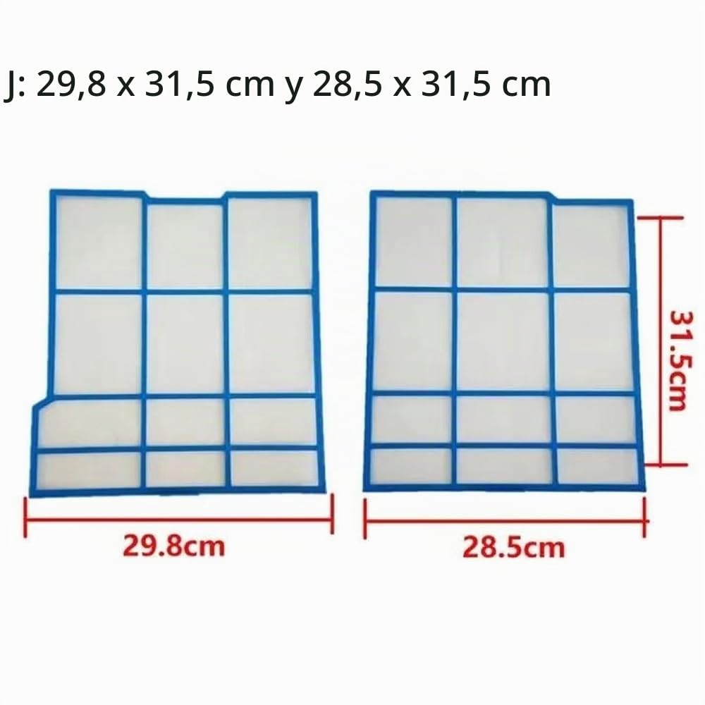Pantalla de filtro para aire acondicionado profesional, marco de plástico con malla fina, compatible con Panasonic y Hitachi (J: 29,8 x 31,5 cm & 28,5 x 31,5 cm)