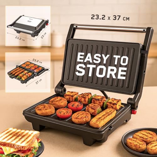Image of INASLA 1000W Sandwich Maker|Non-Stick Coated Plated|Scratch Resistance|180 Open Sandwich Griller|Dual Safety with Thermostat & Fuse|Cool Touch Handle|Easy To Clean, Regular Bread Slice2,Grill Master