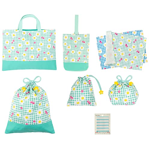 KIYOHARA レッスンバッグ 上履き入れ 体操着袋 ランチョンマット コップ袋 お弁当袋 お名前シール デイジーチェリー グリーン MOW139-S7のサムネイル