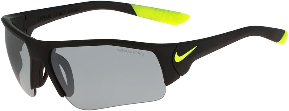 Nike Golf Skylon Ace XV Junior Sunglasses, Matte Black/Volt Frame, Grey with Silver Flash Lens
