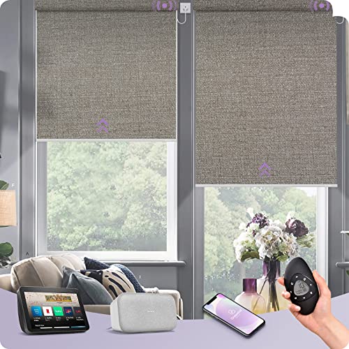 Graywind Motorized Shades 100% Blackout Compatible With Alexa Google Wifi Hardwired Smart Roller Shade Remote Control Automated Window Blinds With Valance, Customized Size (Grey Brown) #TOP11