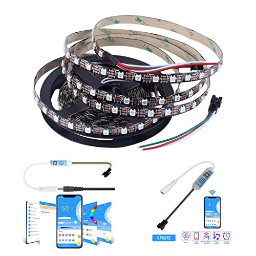 Image of WS2812B RGB Individually Addressable Pixel LED Strip - 5m (16.4ft) - 60 LEDs /m + SP621E Bluetooth Controller with Music Sync