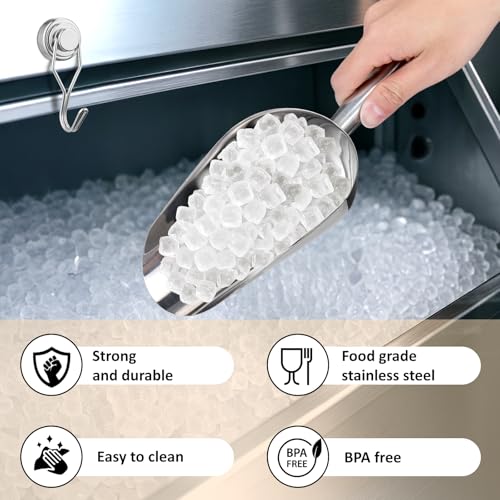 Juome 12oz Stainless Steel Ice Scoop for Freezer with Magnetic Holder for Ge Profile Opal 2.0 Nugget Ice Maker, Metal Ice Scoop for Ice Machine, Ice Scooper for Kitchen Accessories