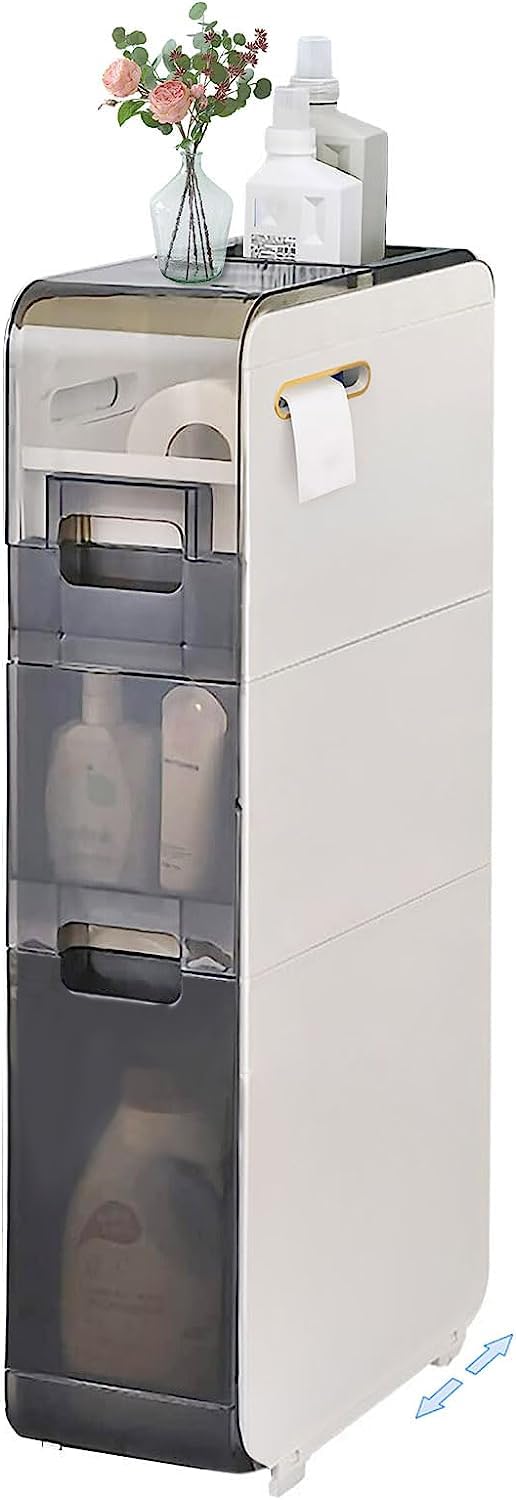 Buy Bathroom Floor Vertical Storage Unit with Clear Drawers