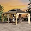 Hipicute 12' x 20'Hardtop Gazebo, Solid Wood Gazebo with Solid Spruce Frame and Aluminum Double Roof, Curtains and Netting Included, Outdoor Gazebos for Garden, Patio, Lawns, Parties