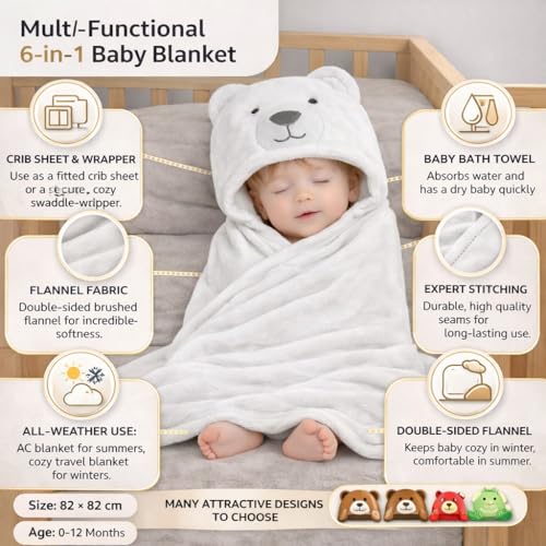 Image of First Kick New Born Baby Blanket Pack of Super Soft Bathrobe Wrapper Bath Towel for Boys, Girls, Babies (White Dog, Length 82 cm x Width 82 cm, 0-12 Months)