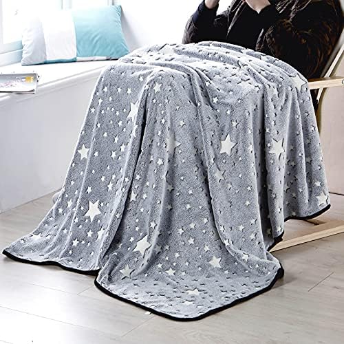 VIVILINEN Grow in the Dark Blanket with Stars, Stars Pattern Soft Microfiber Fleece Kid Blanket for Grils and Boys, Flannel Warm Bed Throw