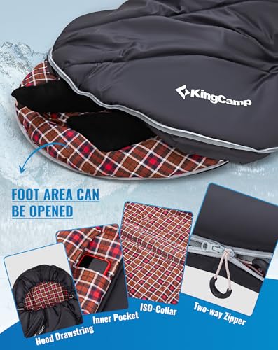 KingCamp XXL Wide Sleeping Bag for Adult 2 to 3 Season Flannel Liner Large Plus Size Single Warm Waterproof Lightweight for Camping Hiking Backpacking Outdoor with Compression Sack 220x100cm - Image 7