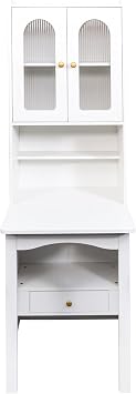 Fold-Out Convertible Writing Table with Bookcase, Foldable Desk with Storage Shelf and Drawer for Craft, Writing, Study and Work, Multi-Function Home Office Workstation (White)