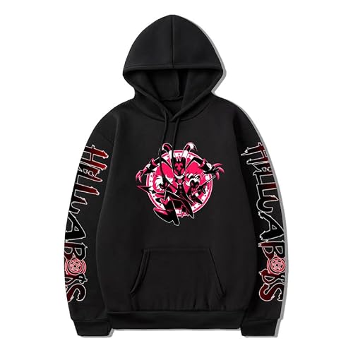 Wavotiq Men's Black Helluva Boss Cartoon Graphic Hoodie - Casual Sweatshirt Fashion Loose Long Sleeve Pullover