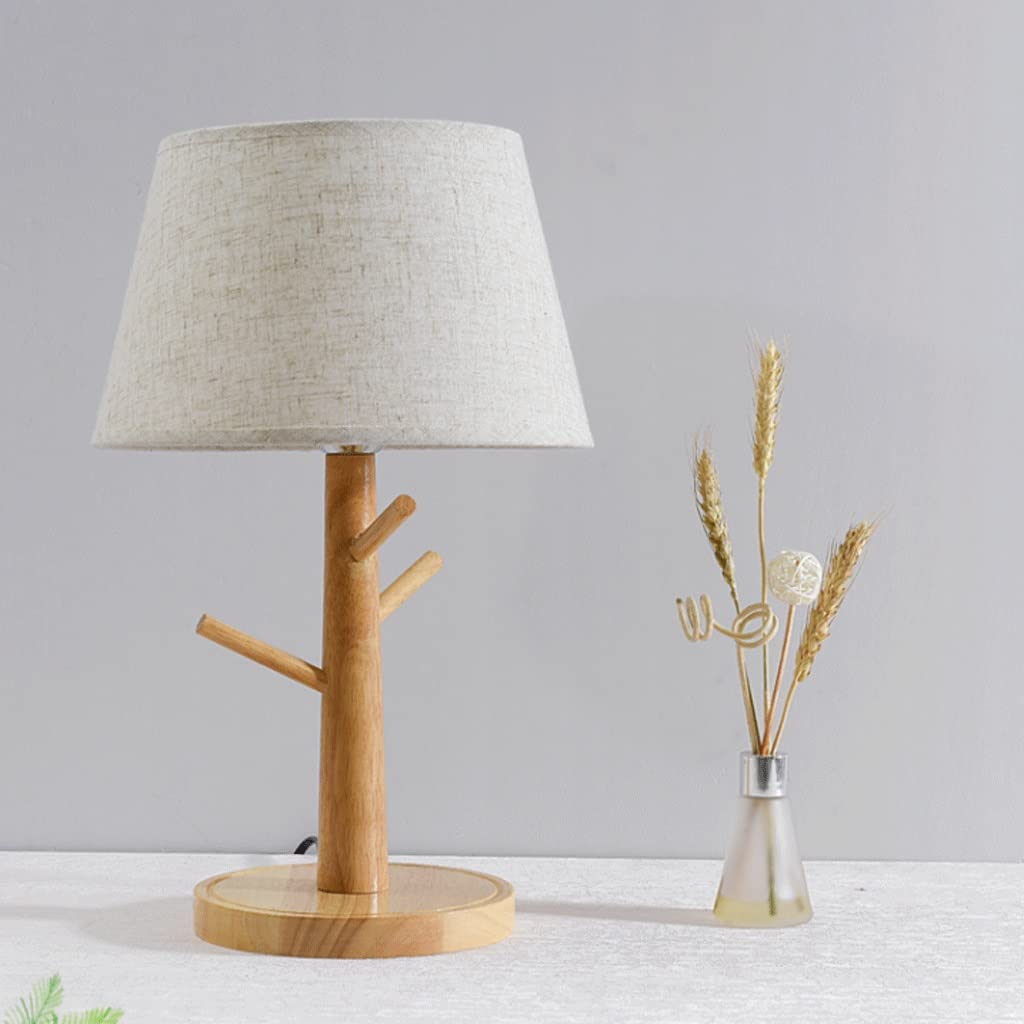 Lampa Stołowa Nocna Lampa Stołowa Drewniane Lampy Stołowe Z Lnianym Abażurem Do Sypialni, Stolik Nocny Biurkowa Do Domowego