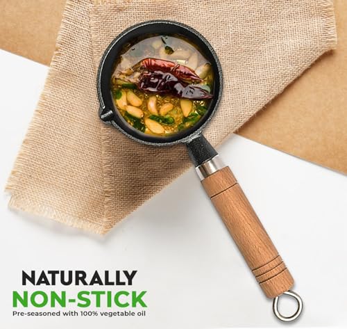 Image of PANCA Cast Iron Tadka Pan | 4 Inch Pre-Seasoned Tempering Pan for Dal & Spices | Gas & Stove-Friendly, 450g Heavy Duty Vaghar /Chounk Pan | 100% Toxin-Free Naturally (Square)