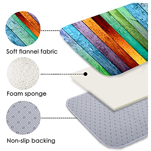 Bath Rugs Sponge Foam Soft For Bathroom And Kitchen ,Flannel Mat Non Slip Bright 3D Printed For Bedside And Living Room,Clearance Mats Absorbent Moisture Dust Forlaundry Room（Color Paint Wooden) #TOP1